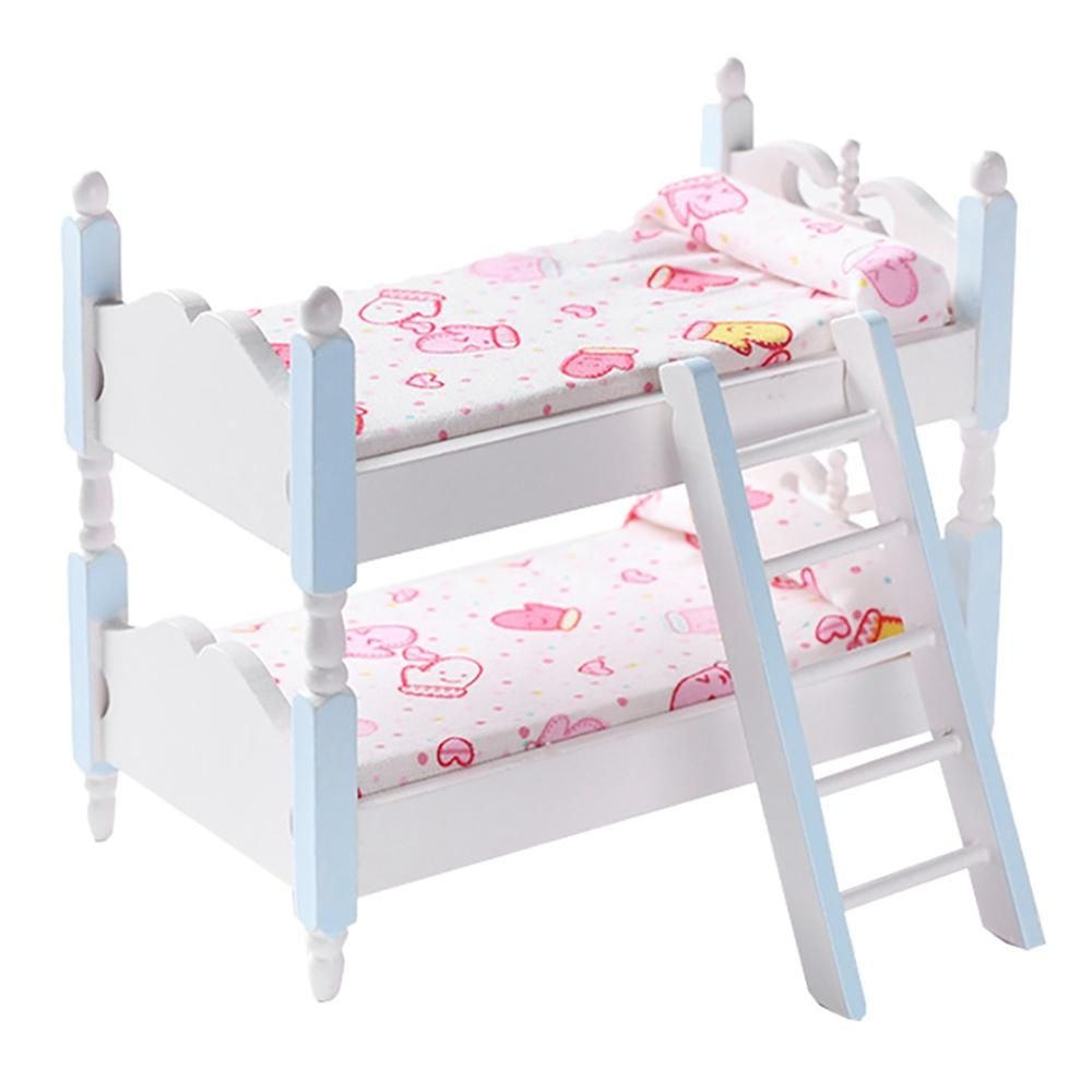 1/12 Dollhouse Miniature Accessories Mini Wooden Bunk Bed