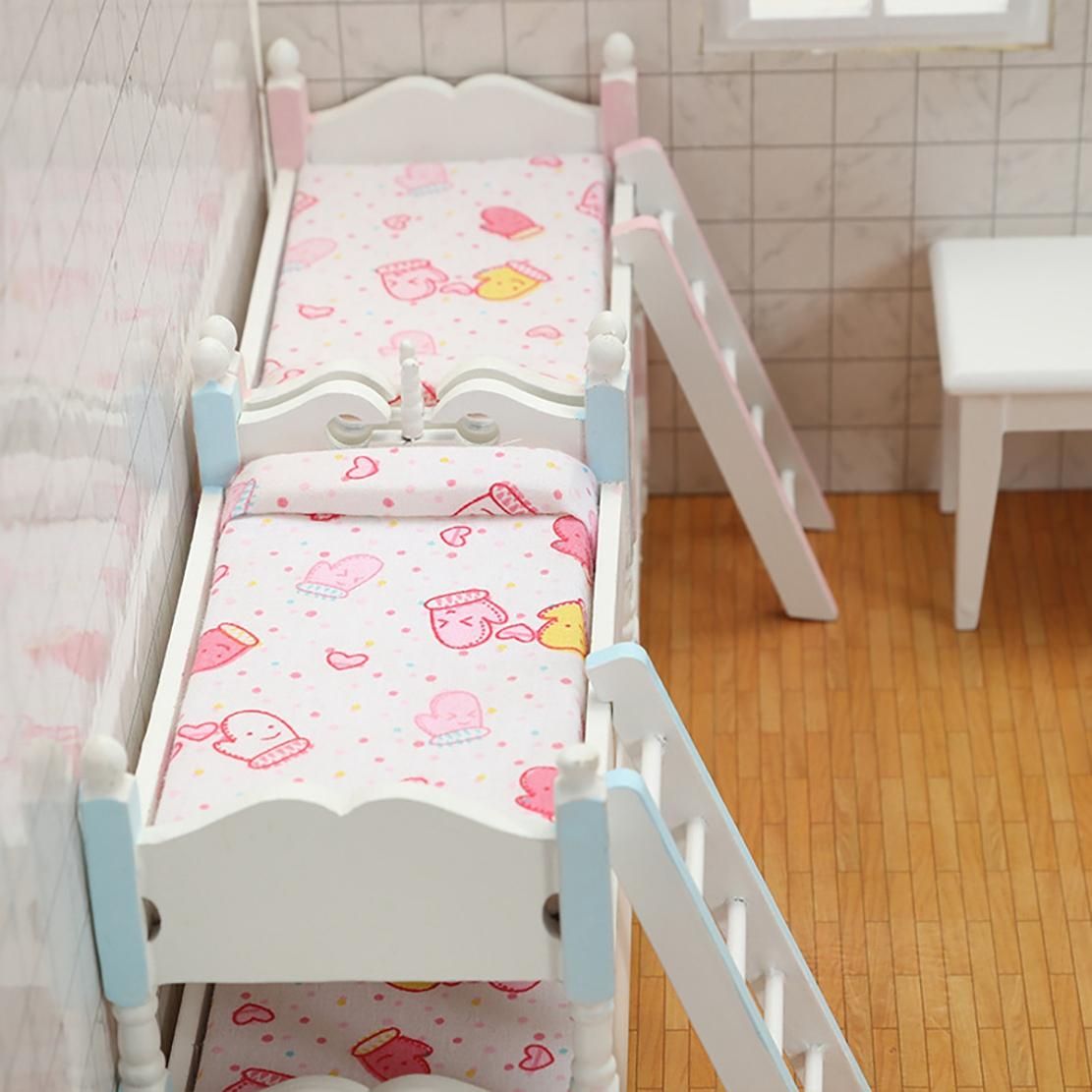 1/12 Dollhouse Miniature Accessories Mini Wooden Bunk Bed