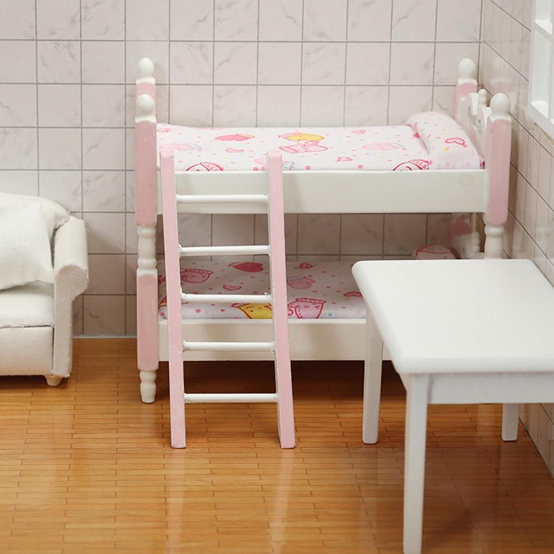 1/12 Dollhouse Miniature Accessories Mini Wooden Bunk Bed