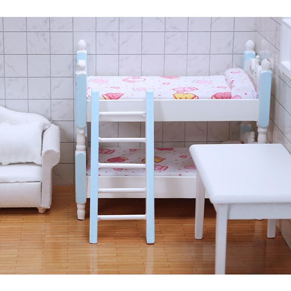 1/12 Dollhouse Miniature Accessories Mini Wooden Bunk Bed