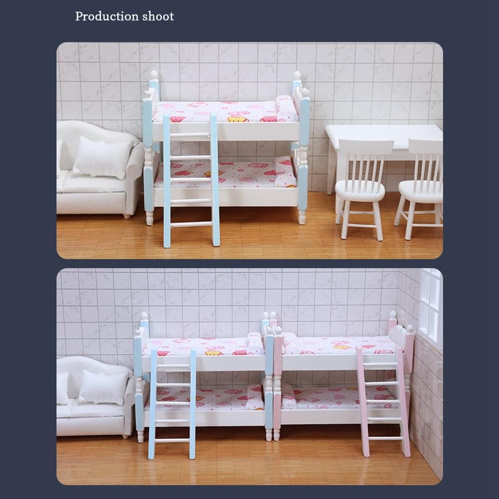 1/12 Dollhouse Miniature Accessories Mini Wooden Bunk Bed
