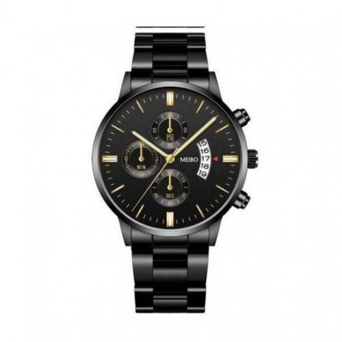 2 In 1 Luxury Fashion Men Women Unisex Black Plated Watch & Bracelet