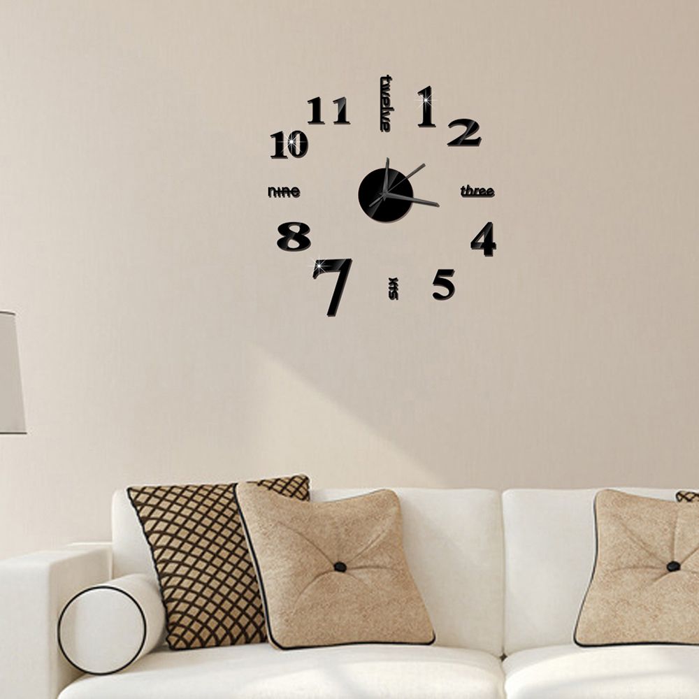 DIY Wall Clock Frameless Mirror Wall Clock Large Mute Wall