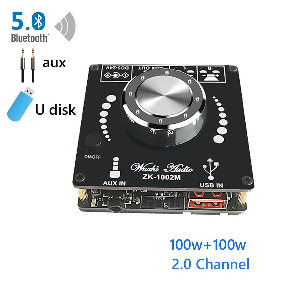 100W+100W Bluetooth 5.0 Amplifier Board Digital Audio Power ClD 20W~200W HiFi Stereo 2.0 Channel Music USB Sound Card AMP