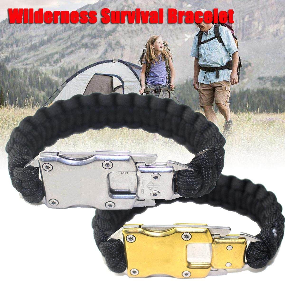 Survival Paracord Bracelet Emergency For Camping Hiking Parachute Tool Kit Silver Silver