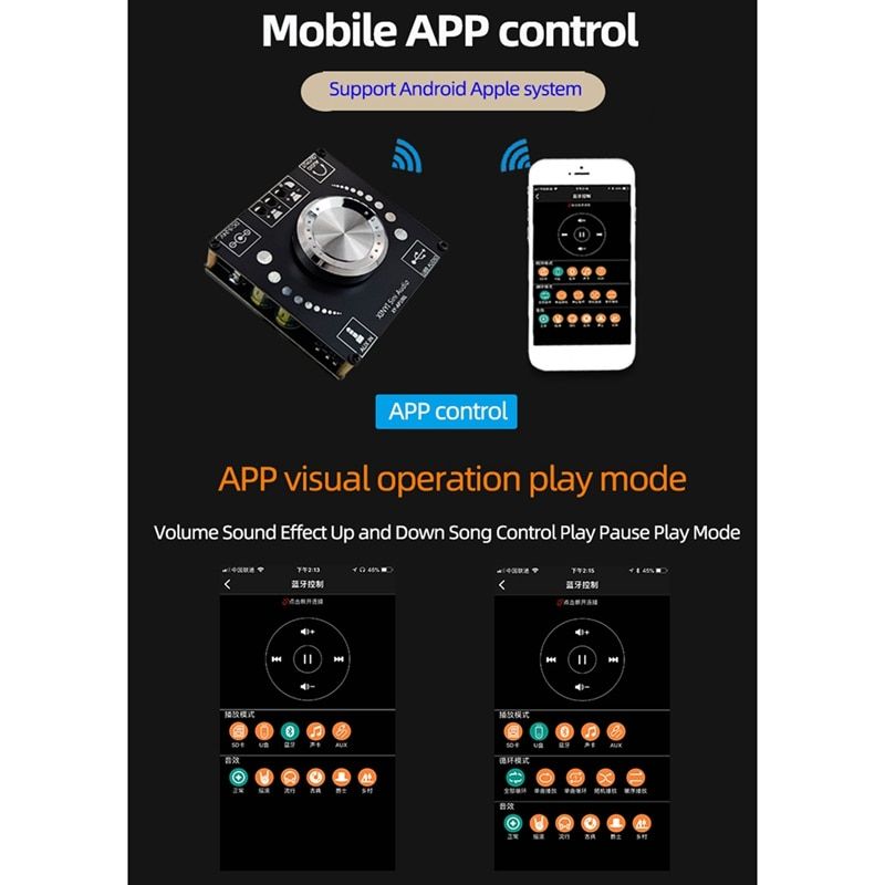XY-AP100L 100WX2 Bluetooth 5.0 Stereo Amplifier Board AUX USB Sound Card Digital Power Amp Amplificador DC 12V 24V