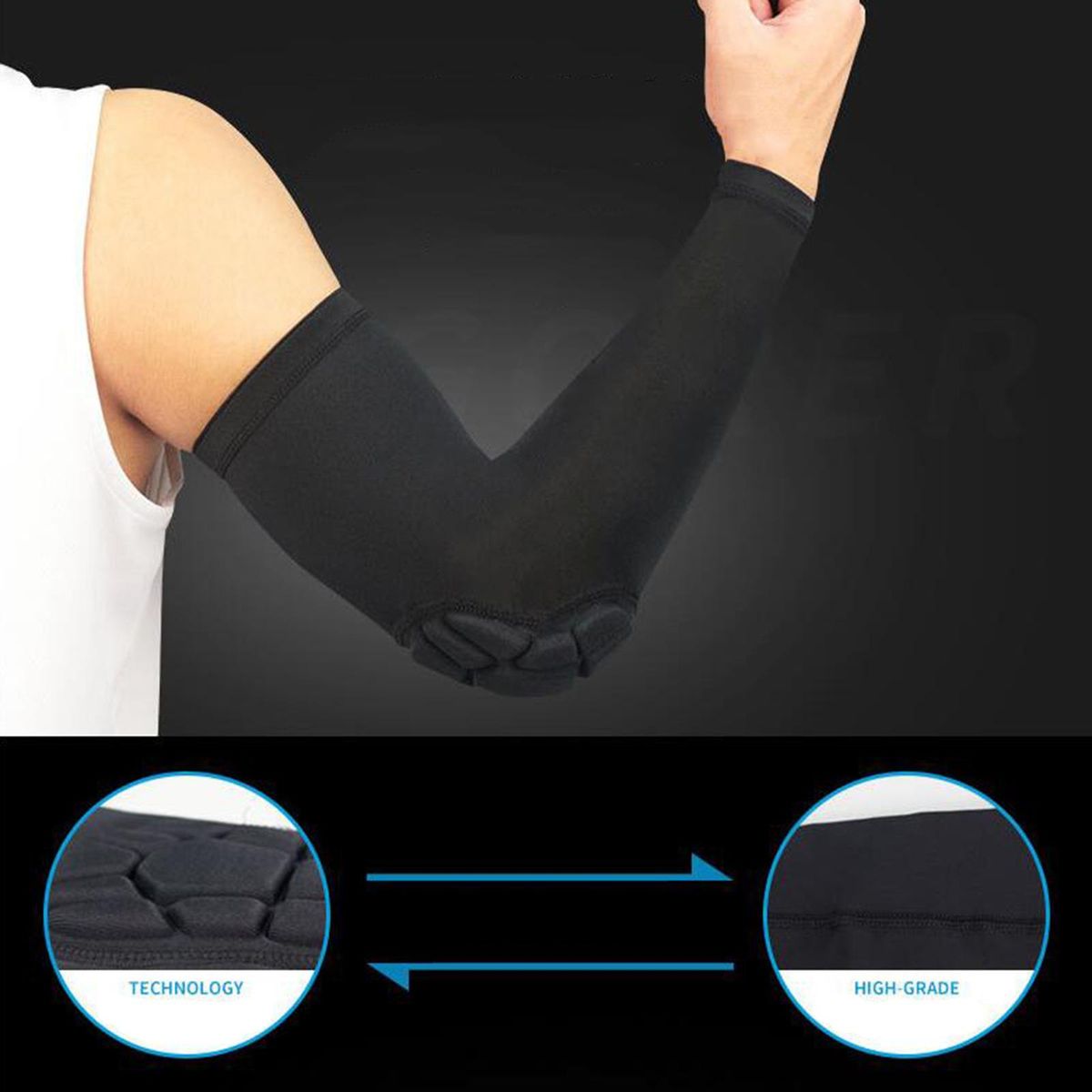 1 Piece Padded Arm Sleeve, Compression Arm Sleeve W Black