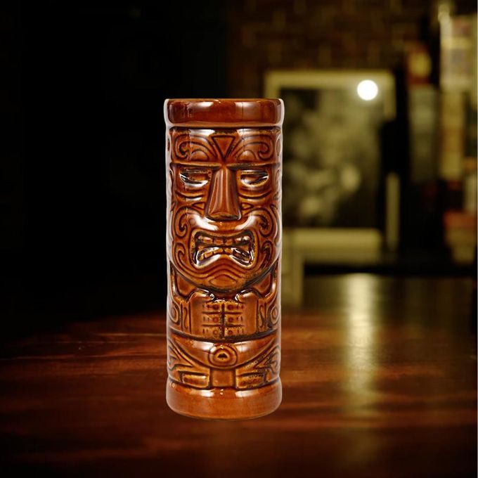 Hawaii Tiki Mugs Ceramic Large  Mug Cute Tiki Maui Statue Brown
