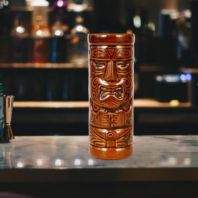 Hawaii Tiki Mugs Ceramic Large  Mug Cute Tiki Maui Statue Brown