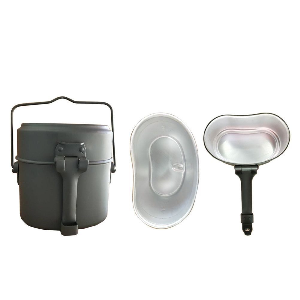 Heatable Outdoors 3 In 1 Aluminum Camping Lunch Box Picnic Kit Canteen Kettle Pot Canteen Food