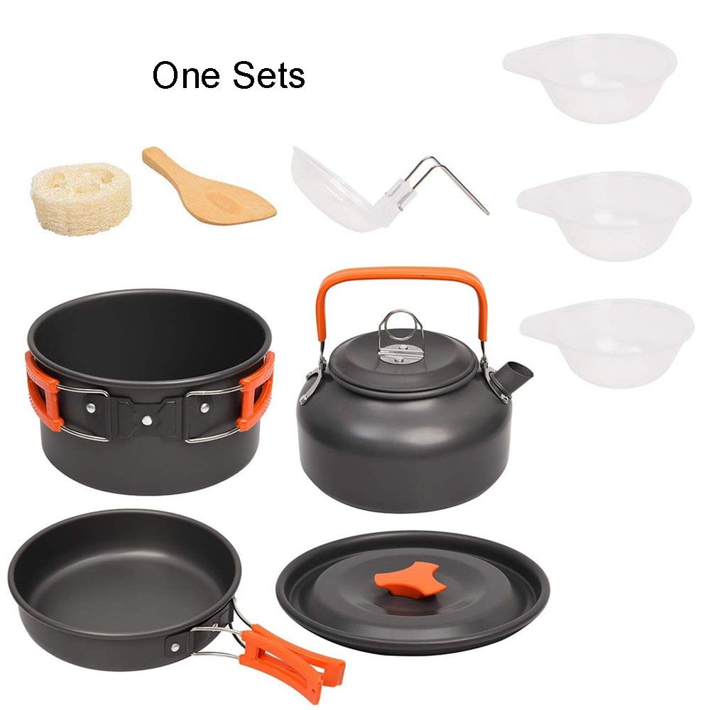 Camping Cookware Kit Outdoor Aluminum Cooking Set Water Kettle Pan Pot Travelling Hiking