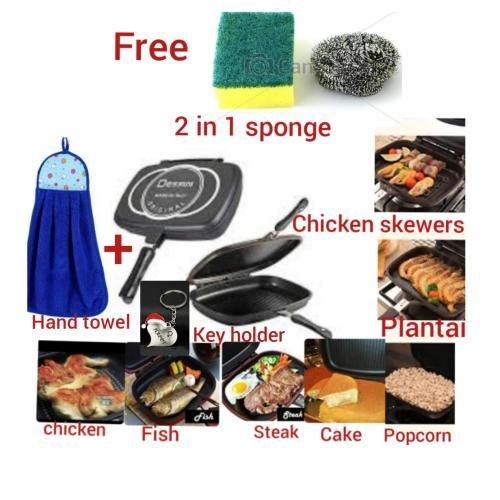 Double Non Stick Barbecue Grill Pan +towel+keyholder+sponge