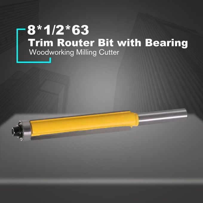 8MM Shank Lengthened Flush Trim Router Bit W/ Bearing For Wood Milling Cutter Silver