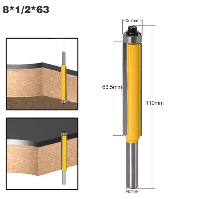 8MM Shank Lengthened Flush Trim Router Bit W/ Bearing For Wood Milling Cutter Silver