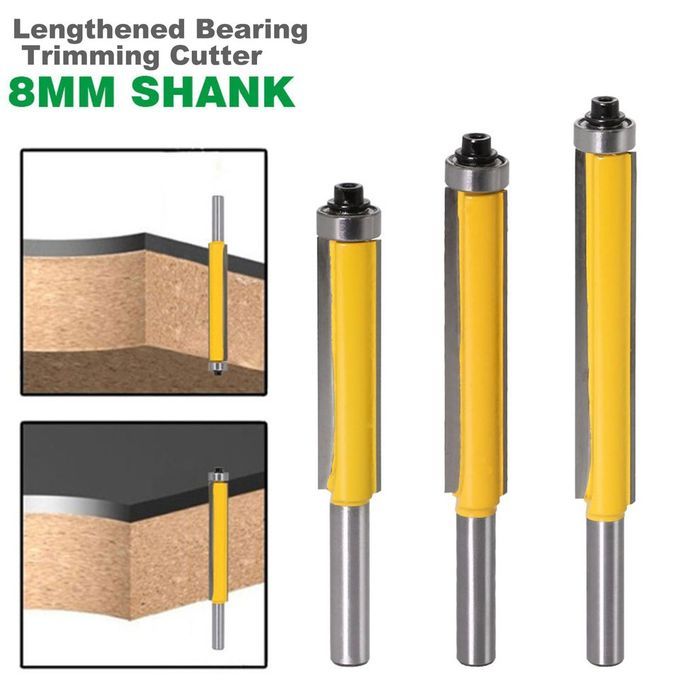 8MM Shank Lengthened Flush Trim Router Bit W/ Bearing For Wood Milling Cutter Silver
