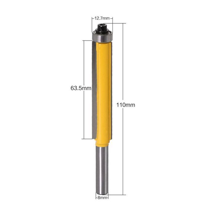 8MM Shank Lengthened Flush Trim Router Bit W/ Bearing For Wood Milling Cutter Silver