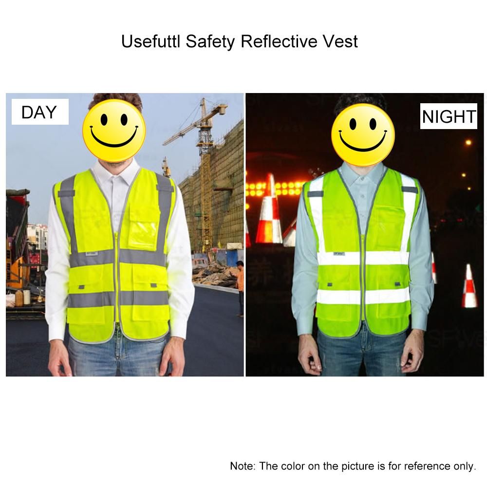 SFVest  High Visibility Reflective Safety Vest Reflective Vest Multi Pockets Workwear Security Working Clothes Day Night Motorcycle Cycling Warning Safety Waistcoat