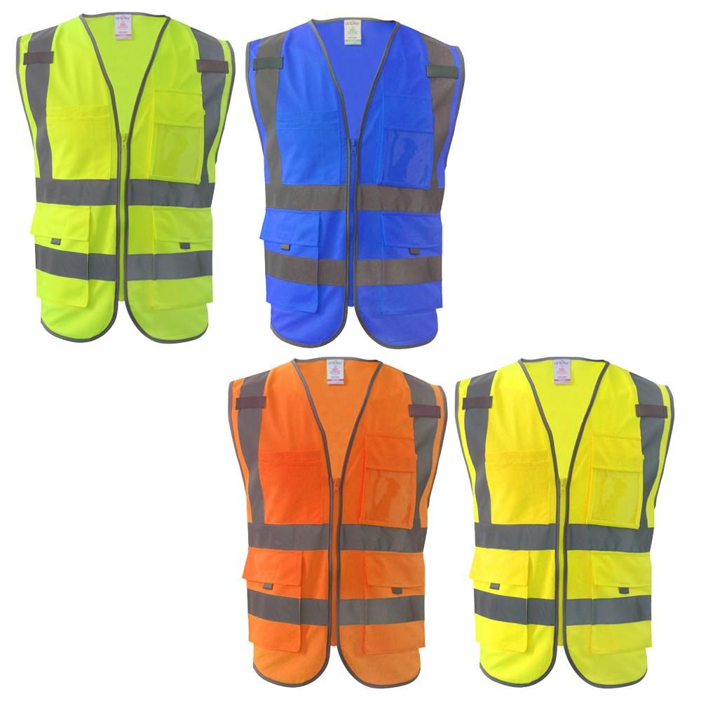 SFVest  High Visibility Reflective Safety Vest Reflective Vest Multi Pockets Workwear Security Working Clothes Day Night Motorcycle Cycling Warning Safety Waistcoat