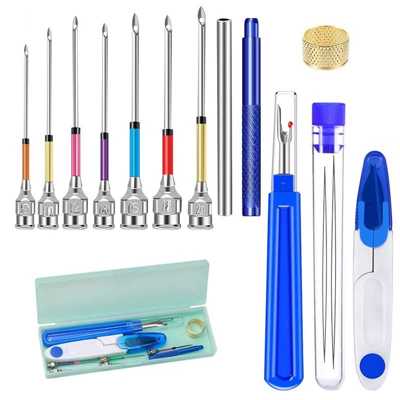 KAOBUY 15PCS Embroidery Punch Needles Embroidery Stitching Punch Needle Poking Cross Stitch Seam Ripper Scissors