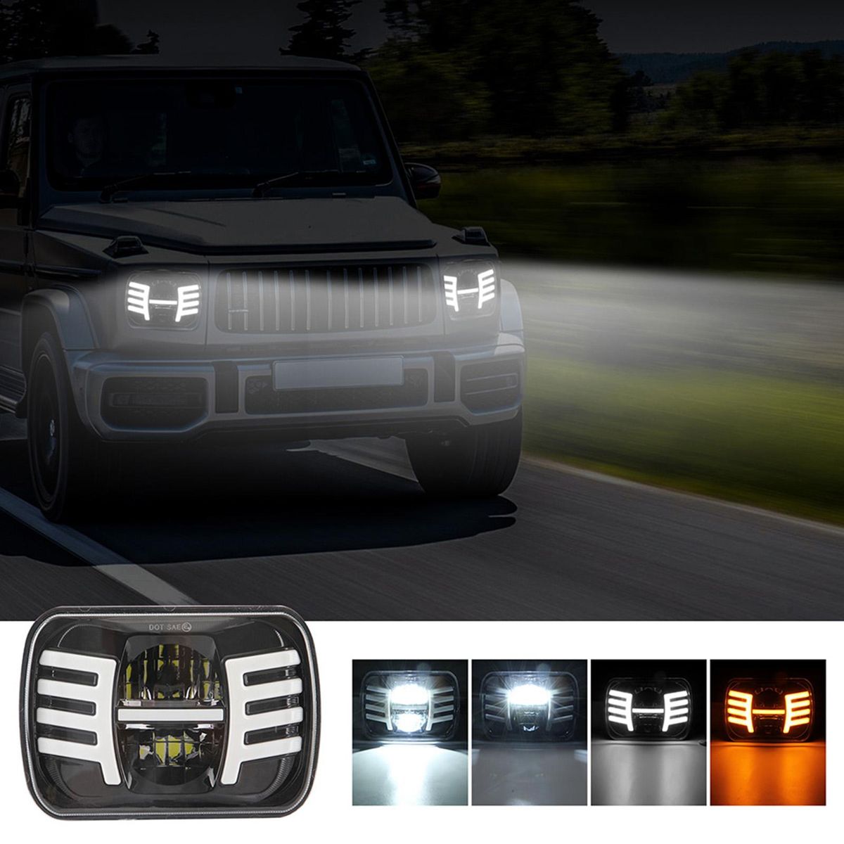 1pc LED Rectangular Headlight Projector 7x6 5x7 inch Sealed Beam Replacement Hi/Lo Beam DRL Headlamp Bulb Replacement for Wrangler