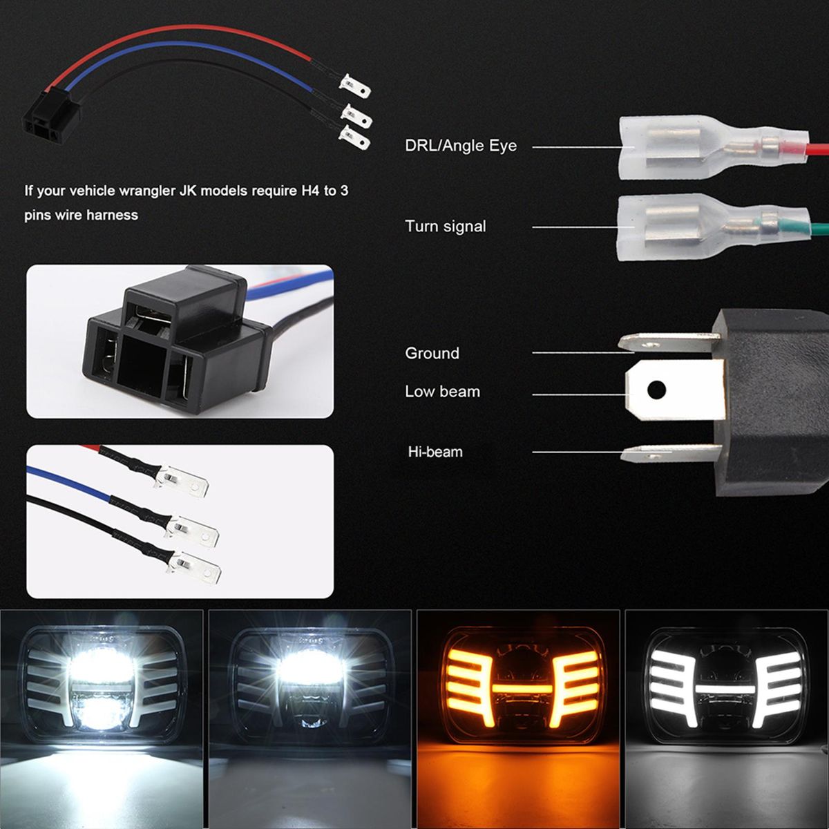 1pc LED Rectangular Headlight Projector 7x6 5x7 inch Sealed Beam Replacement Hi/Lo Beam DRL Headlamp Bulb Replacement for Wrangler
