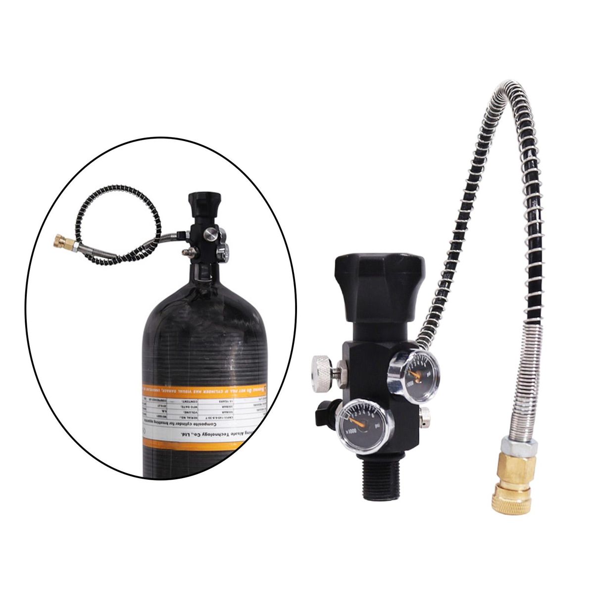 Dual Gauge Refill Adapter With 24inch Hose Charging Black