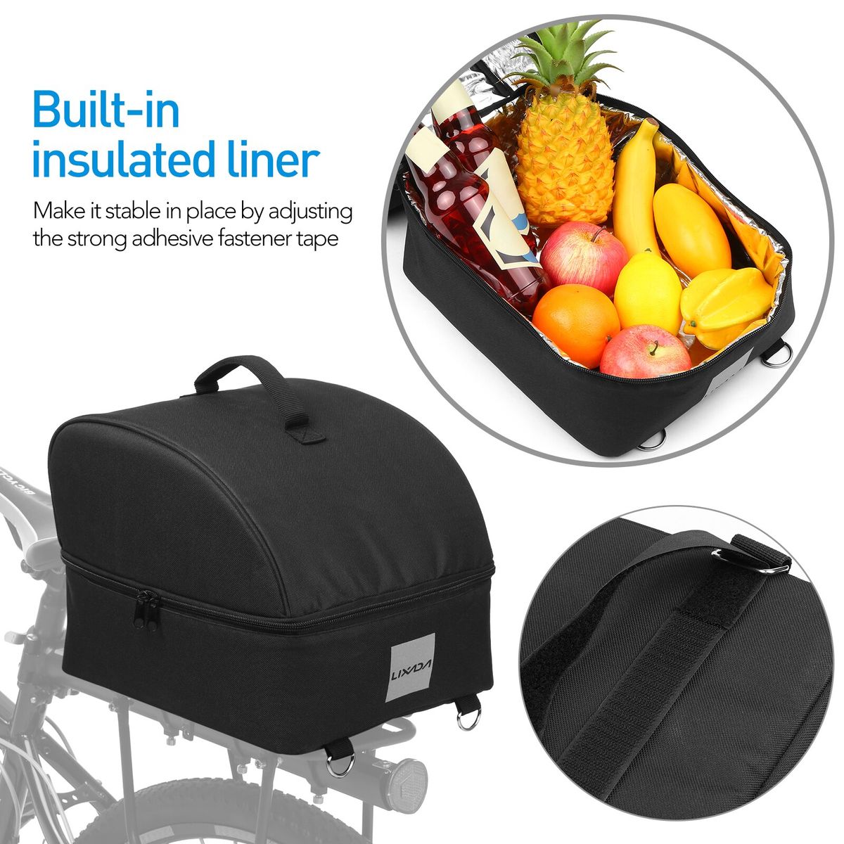Lixada Insulated Bike Cooler Bag Zip Food Delivery Bike Bag