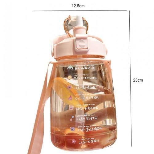 1.6l Large Water Bottle With Strap, Children's Cute Plastic Water Bottle(Pink)
