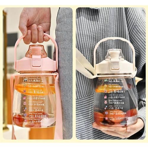 1.6l Large Water Bottle With Strap, Children's Cute Plastic Water Bottle(Pink)