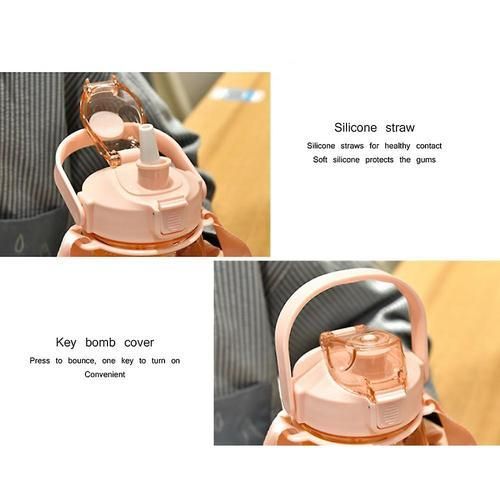 1.6l Large Water Bottle With Strap, Children's Cute Plastic Water Bottle(Pink)