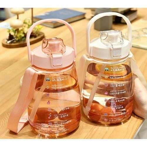 1.6l Large Water Bottle With Strap, Children's Cute Plastic Water Bottle(Pink)