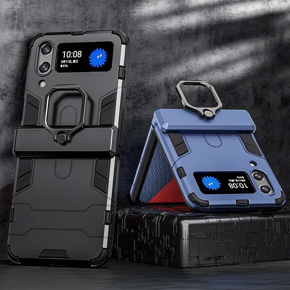 KEYSION Shockproof Armor Case For Samsung Galaxy Z Flip 4 5G Ring Stand Phone Back Cover for Galaxy Z Filp 4 5G