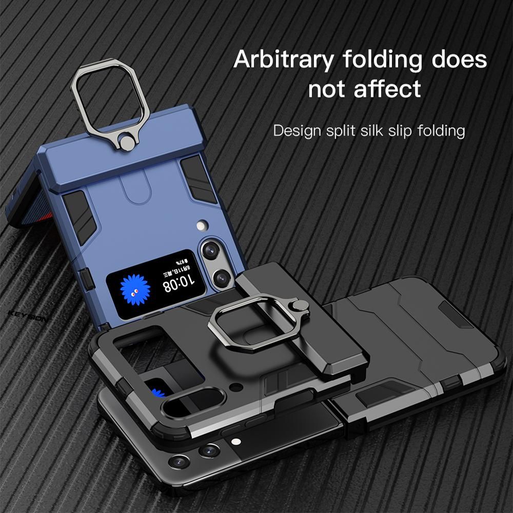 KEYSION Shockproof Armor Case For Samsung Galaxy Z Flip 4 5G Ring Stand Phone Back Cover for Galaxy Z Filp 4 5G