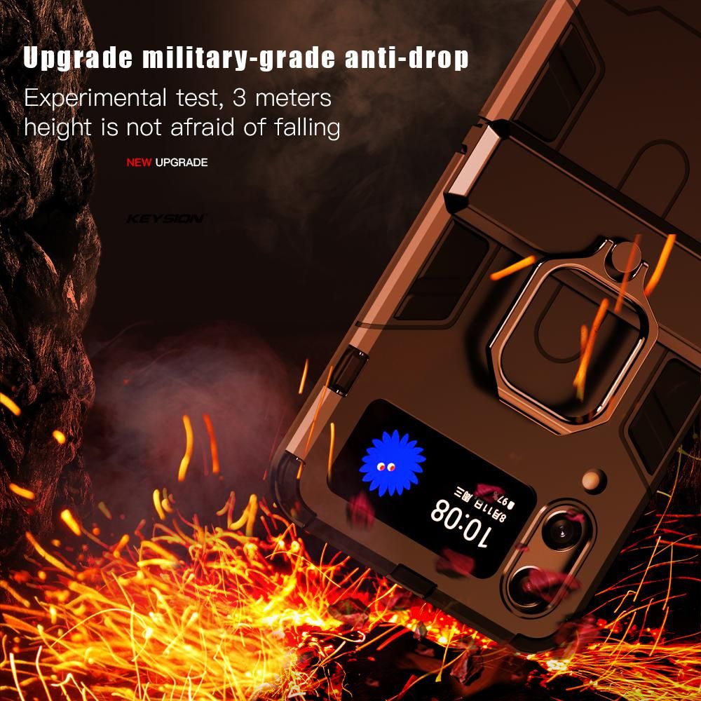 KEYSION Shockproof Armor Case For Samsung Galaxy Z Flip 4 5G Ring Stand Phone Back Cover for Galaxy Z Filp 4 5G