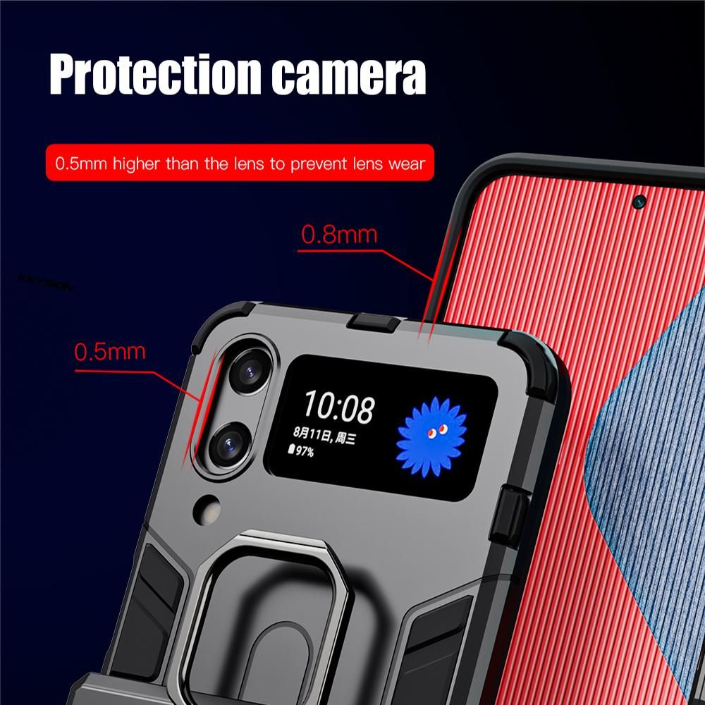 KEYSION Shockproof Armor Case For Samsung Galaxy Z Flip 4 5G Ring Stand Phone Back Cover for Galaxy Z Filp 4 5G