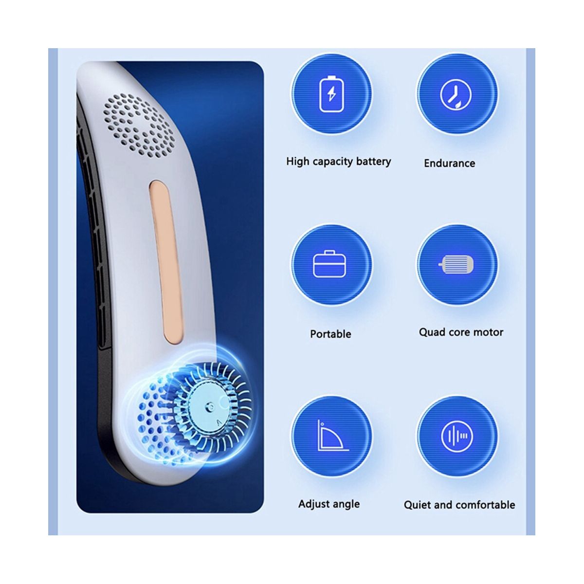 Neck Fan 4 Turbo 2400MAh Portable Ventilator less Cooling Silent Fan USB Rechargeable Wearable Neckband Fan