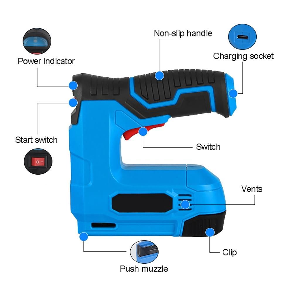 Electric Nail Stapler with 10mAh Lithium Battery USB Rechargeable Staple Furniture Wood Frame DIY Tool