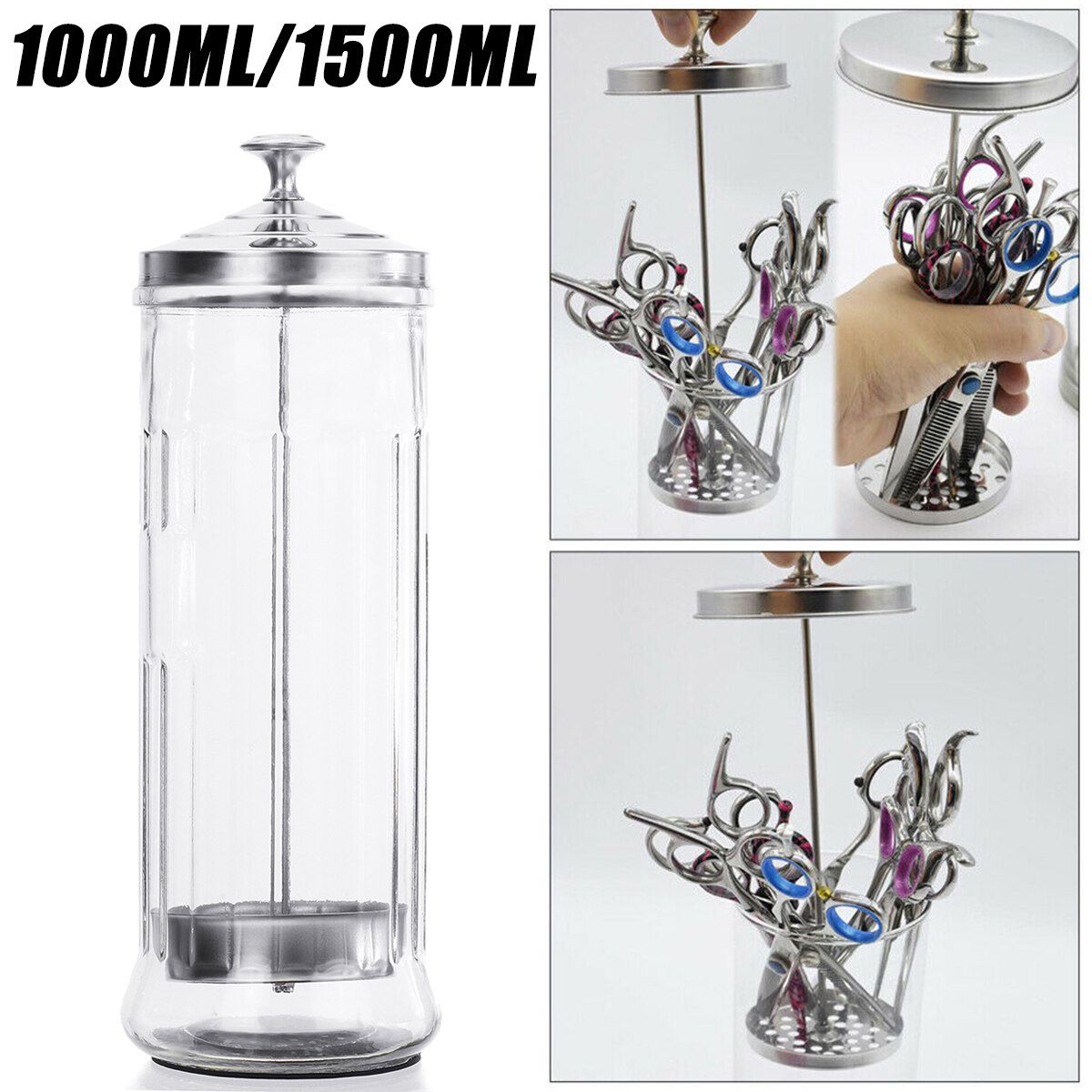 1000ml/1500ml Empty Glass Sanitizing Sterilizing Disinfectant Jar For Barber Shear Combs Tools 1500ml
