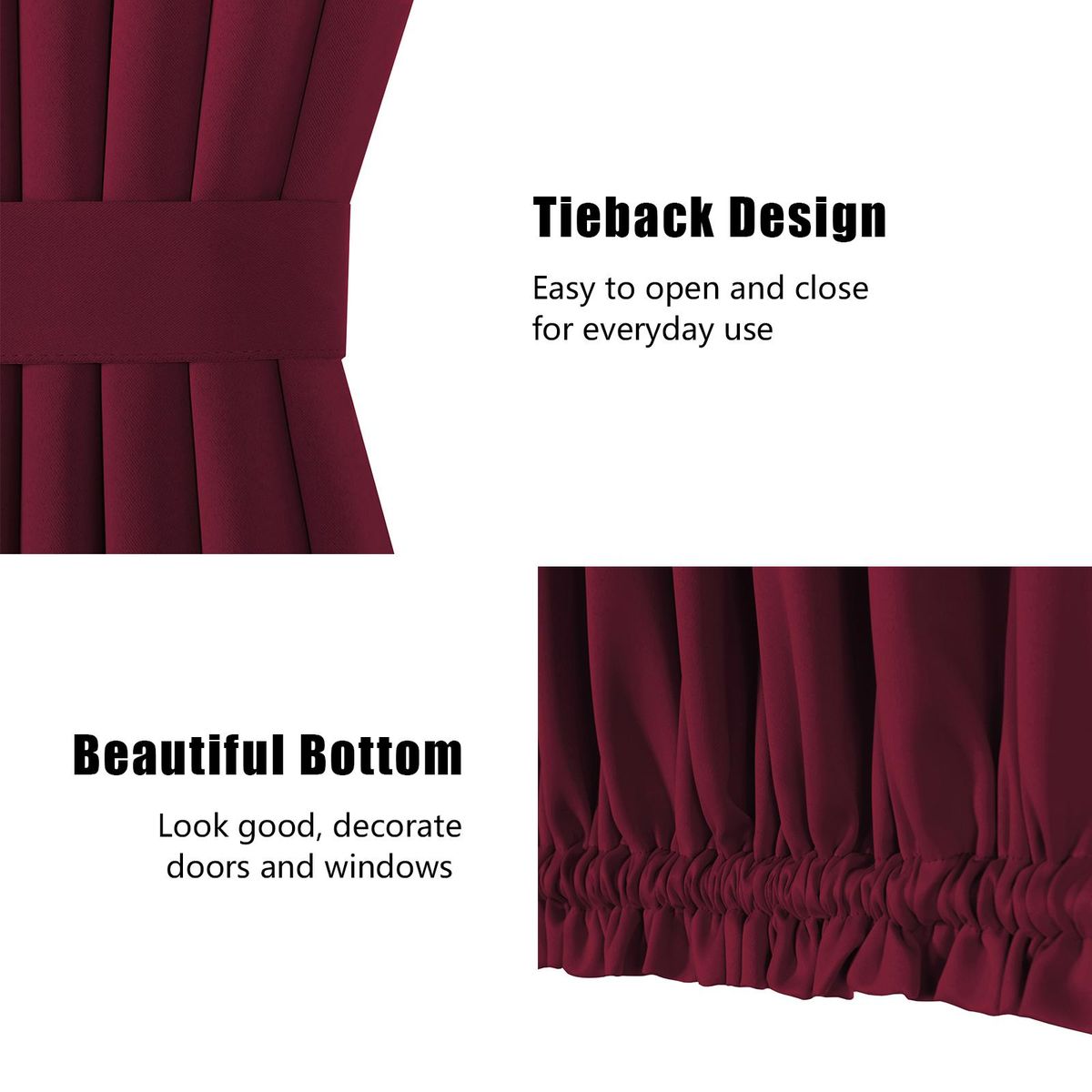 2 Panel French Door Curtains With Rod Pocket Tieback Indoor Sun Blocking Privacy Grommet Curtains Thermal Blackout Curtain for Window Kitchen Patio Doors 25 x 72 Inch