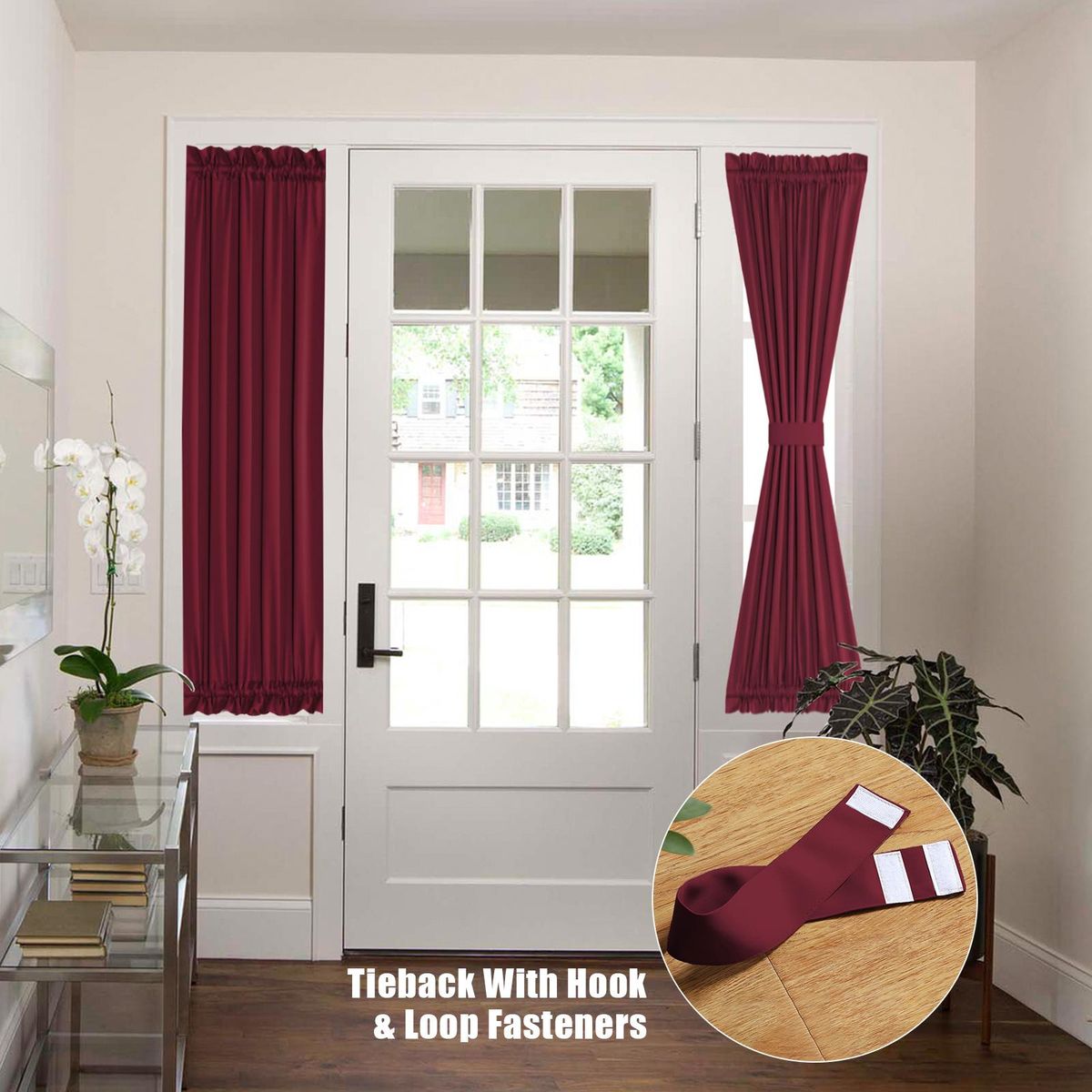 2 Panel French Door Curtains With Rod Pocket Tieback Indoor Sun Blocking Privacy Grommet Curtains Thermal Blackout Curtain for Window Kitchen Patio Doors 25 x 72 Inch