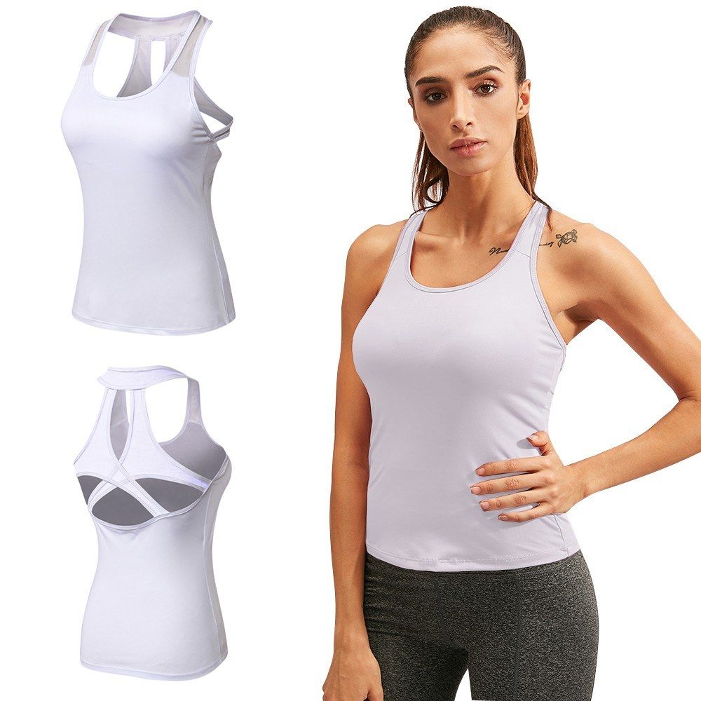 Women Yoga Vest Quick Dry Hollow Out U Neck Stretchable
