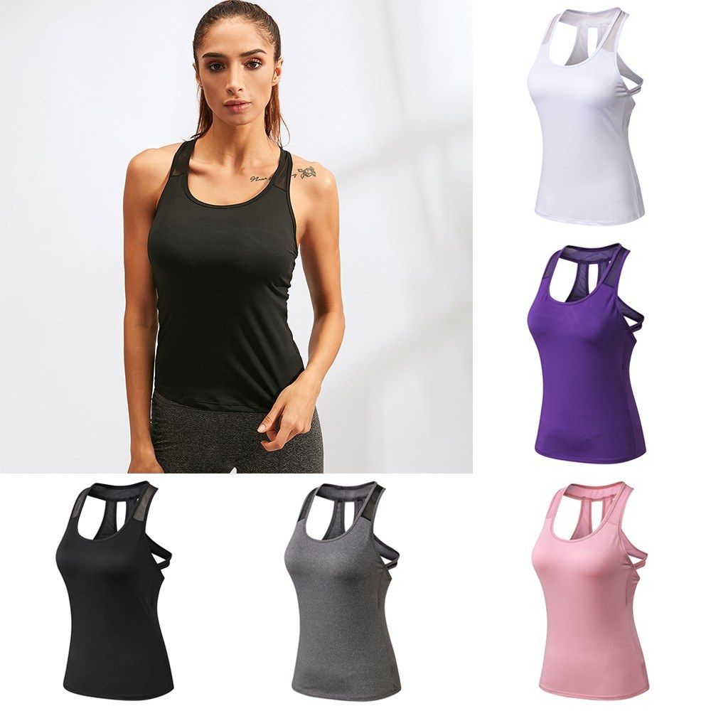 Women Yoga Vest Quick Dry Hollow Out U Neck Stretchable