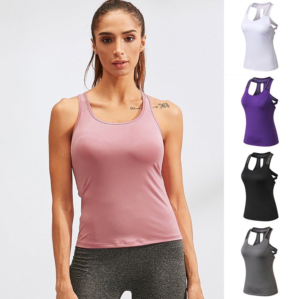 Women Yoga Vest Quick Dry Hollow Out U Neck Stretchable