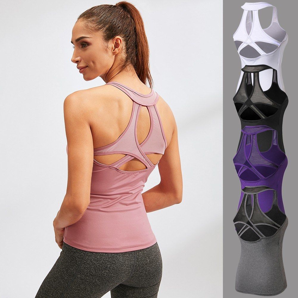 Women Yoga Vest Quick Dry Hollow Out U Neck Stretchable