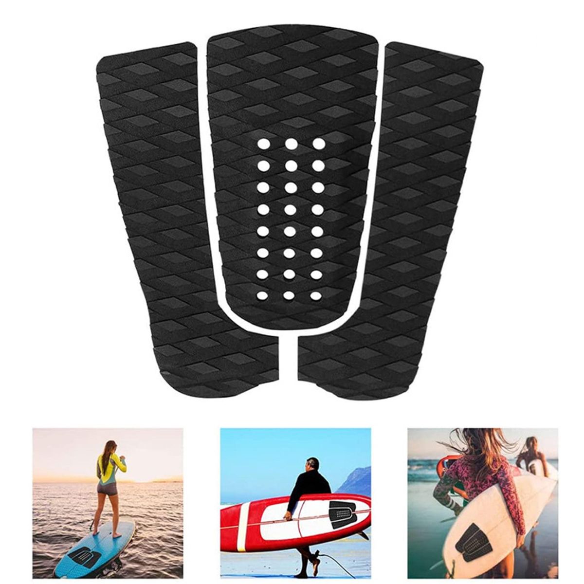 3PcsSet Surfing Board Pads Non-slip Surfing Board Cushions Black