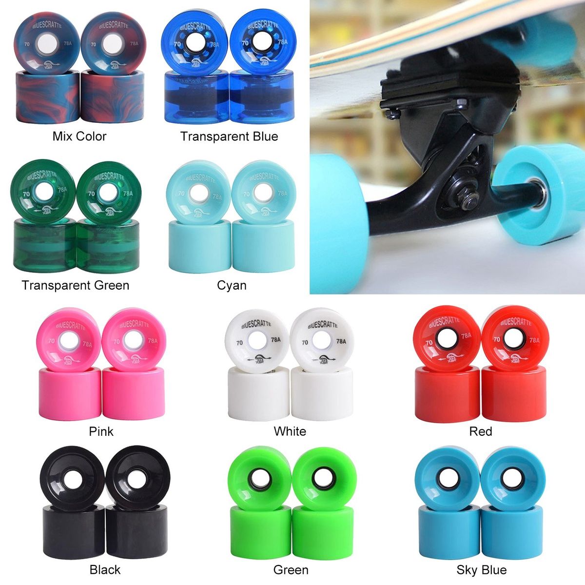 4pcs Skateboard Wheels 70 X 51mm Longboard Skate Wheel Set