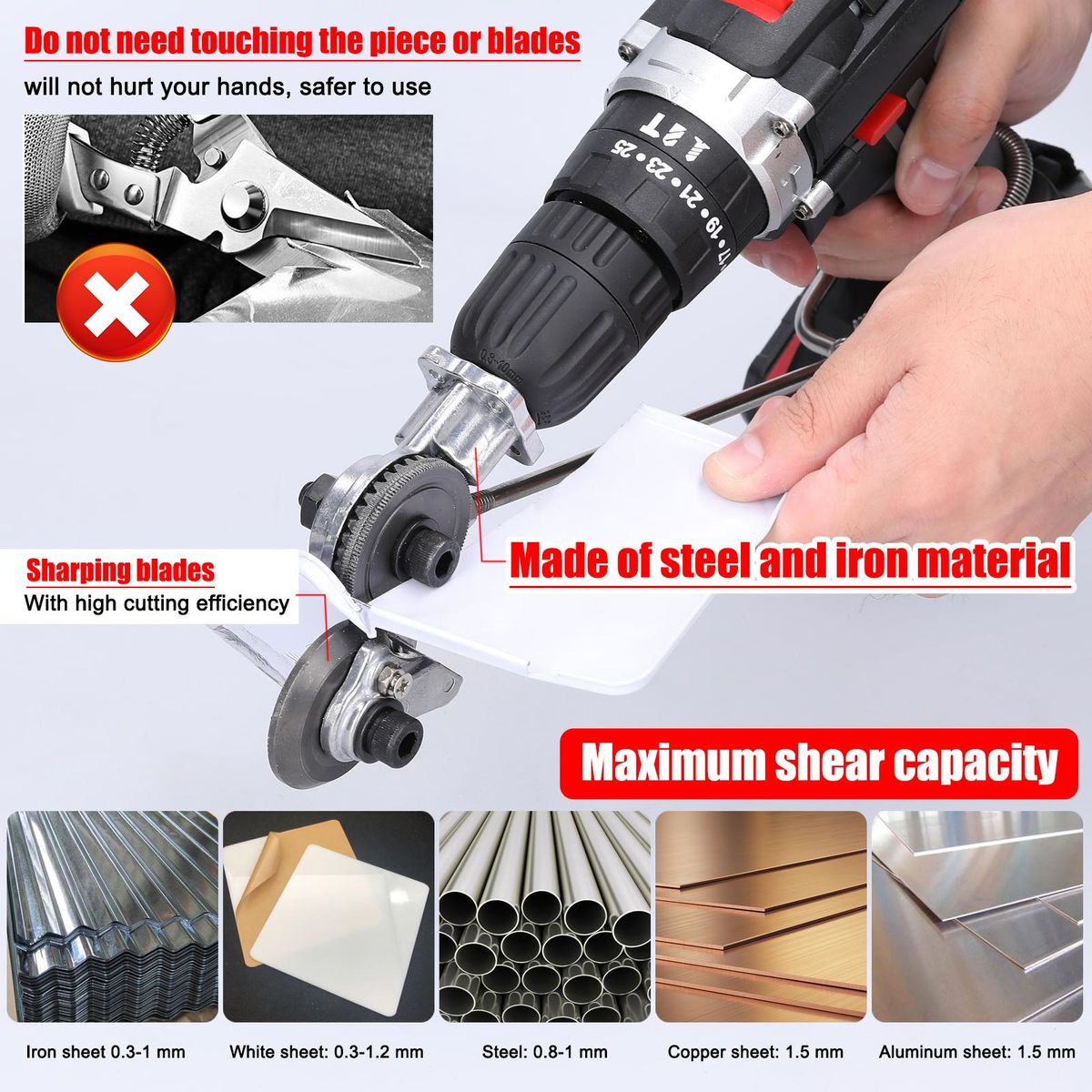 Electric Drill Metal Plate Auxiliary Cutter 0.8mm Metal Iron Tin Plate Quick Cutting Tool Labor-Saving Electric Drill Cutter Accessory Retrofit Shears