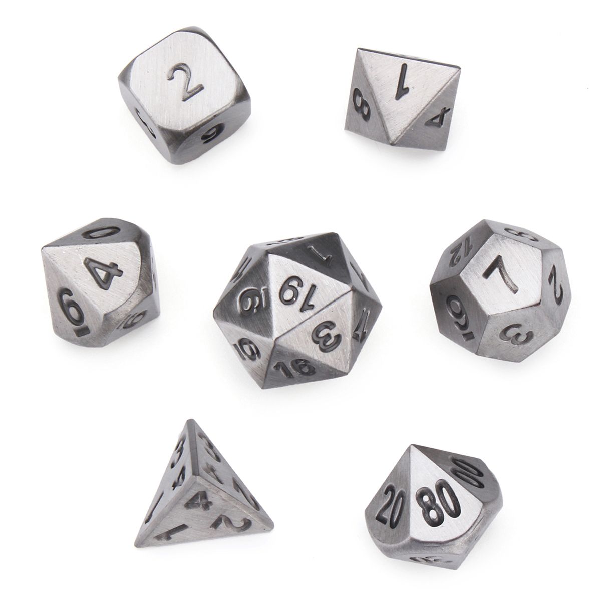 Embossed Antique Metal Polyhedral Dice Role Playing Game Party W/ Bag Ancient Tin