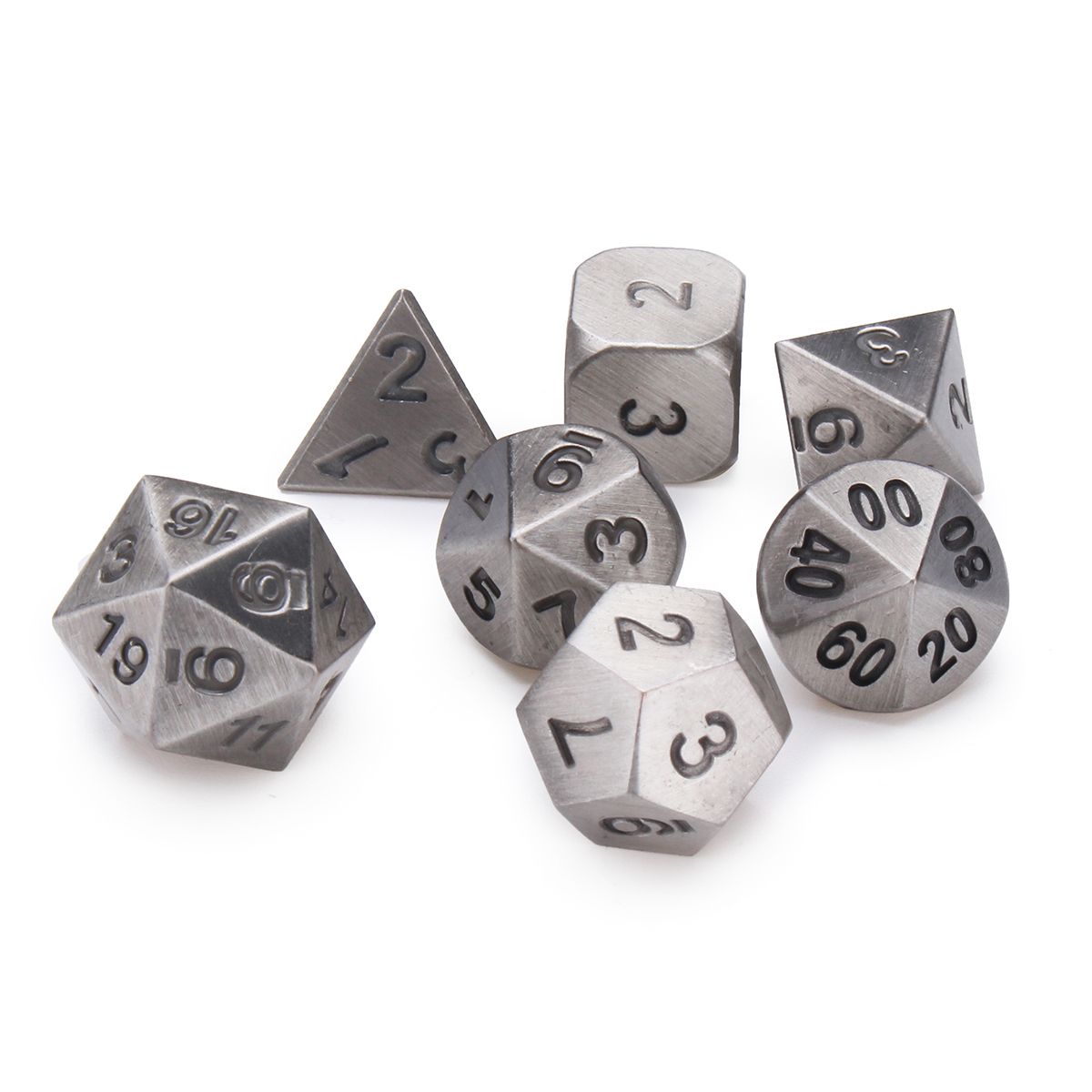 Embossed Antique Metal Polyhedral Dice Role Playing Game Party W/ Bag Ancient Tin