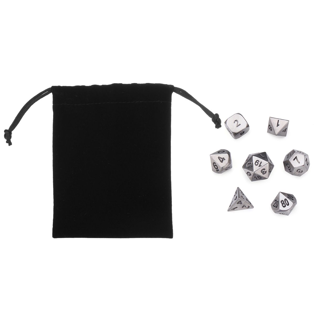 Embossed Antique Metal Polyhedral Dice Role Playing Game Party W/ Bag Ancient Tin